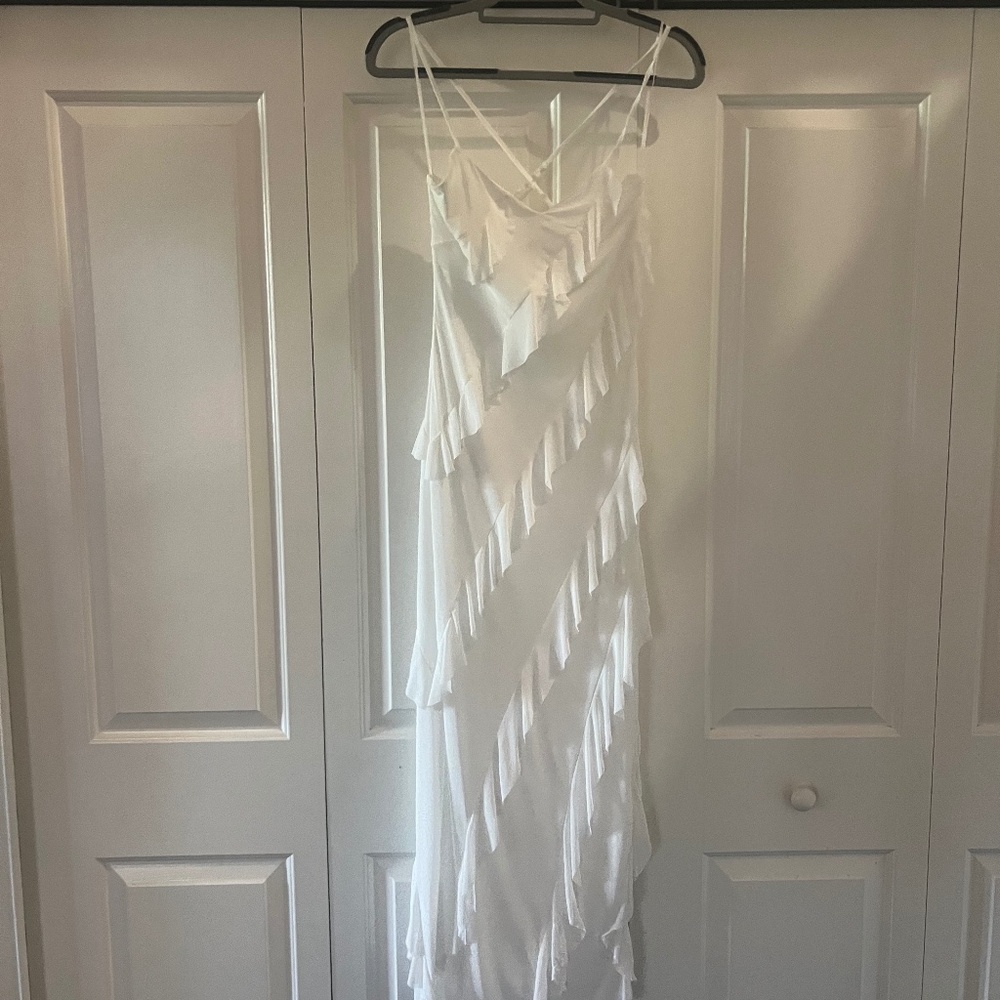 White Ruffle Maxi Dress!